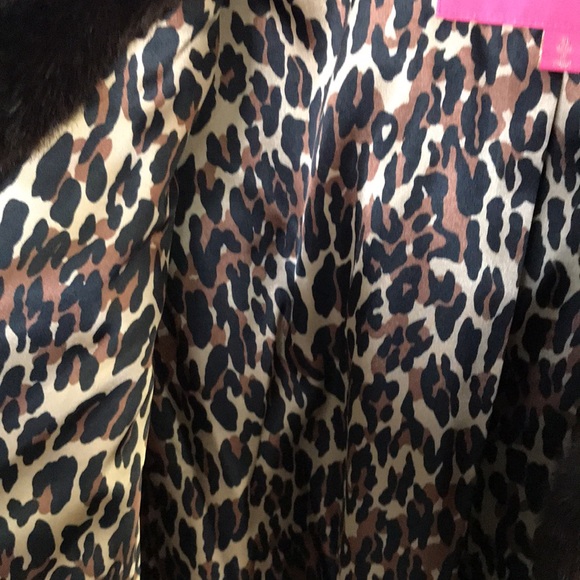 🐆NEW BETSY JOHNSON HEAVY FAUX FUR COAT SZ XL (50Wx26L) NWOT DK BROWN/LEOPARD - Picture 10 of 11